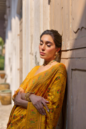 Yellow Floral Woven Art Silk Saree (Eth_SR_212)