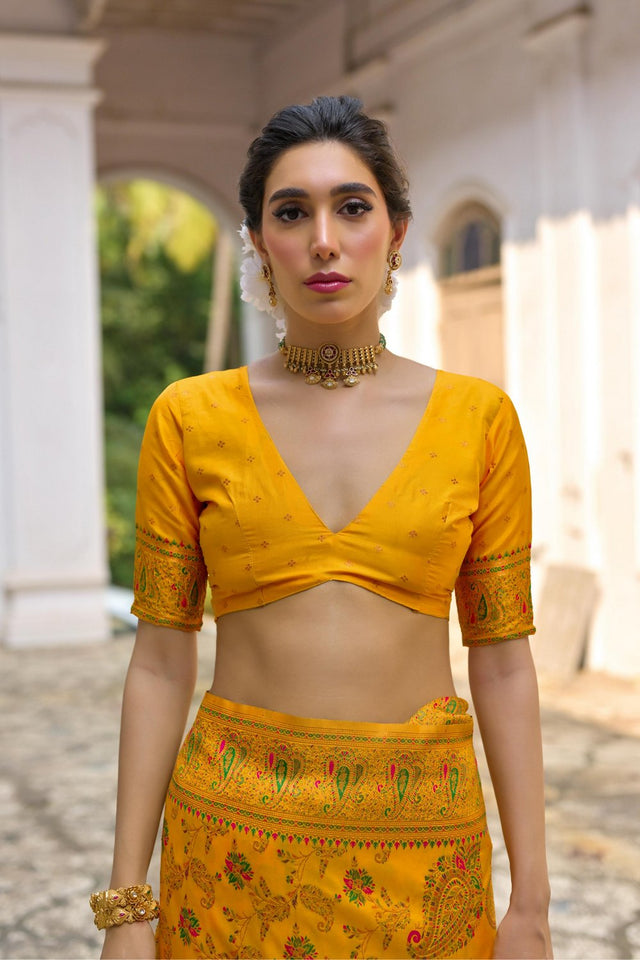 Yellow Floral Woven Art Silk Saree (Eth_SR_212)