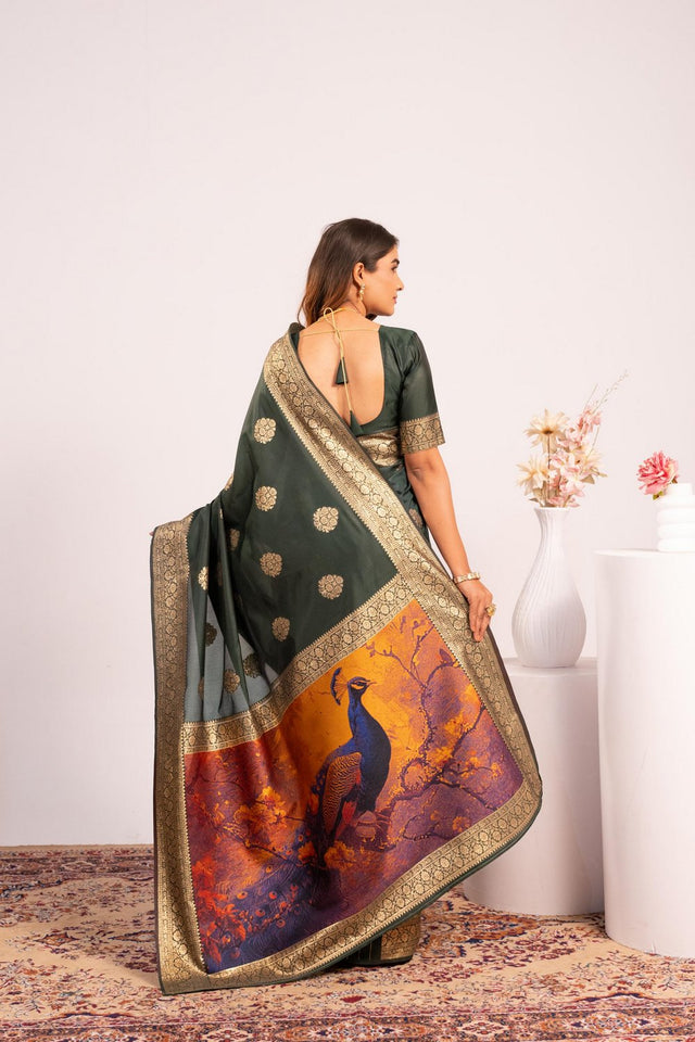 Green Floral Woven Art Silk Saree (Eth_SR_213)