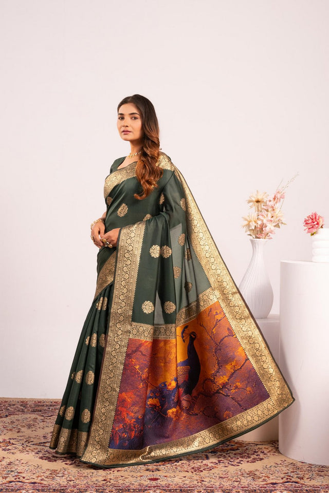 Green Floral Woven Art Silk Saree (Eth_SR_213)