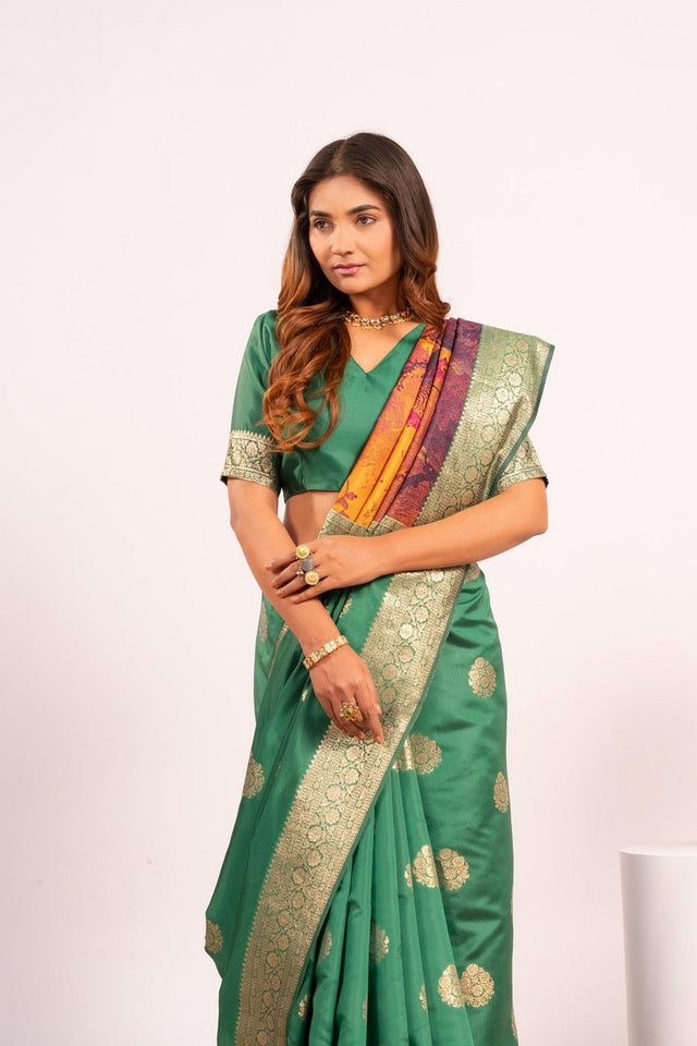 Green Floral Woven Art Silk Saree (Eth_SR_216)