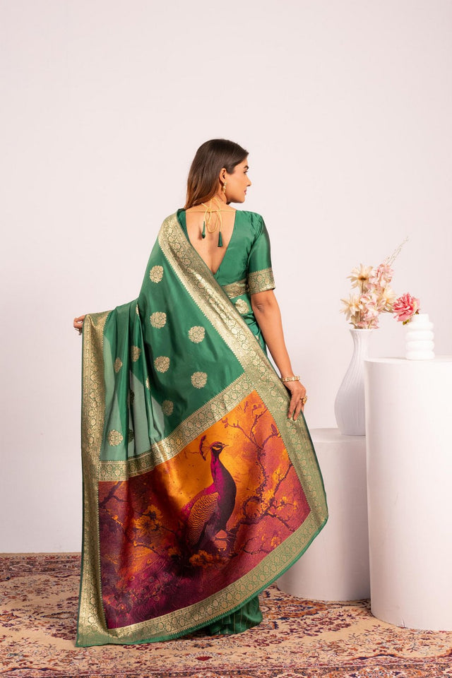 Green Floral Woven Art Silk Saree (Eth_SR_216)