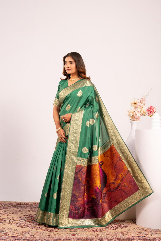 Green Floral Woven Art Silk Saree (Eth_SR_216)