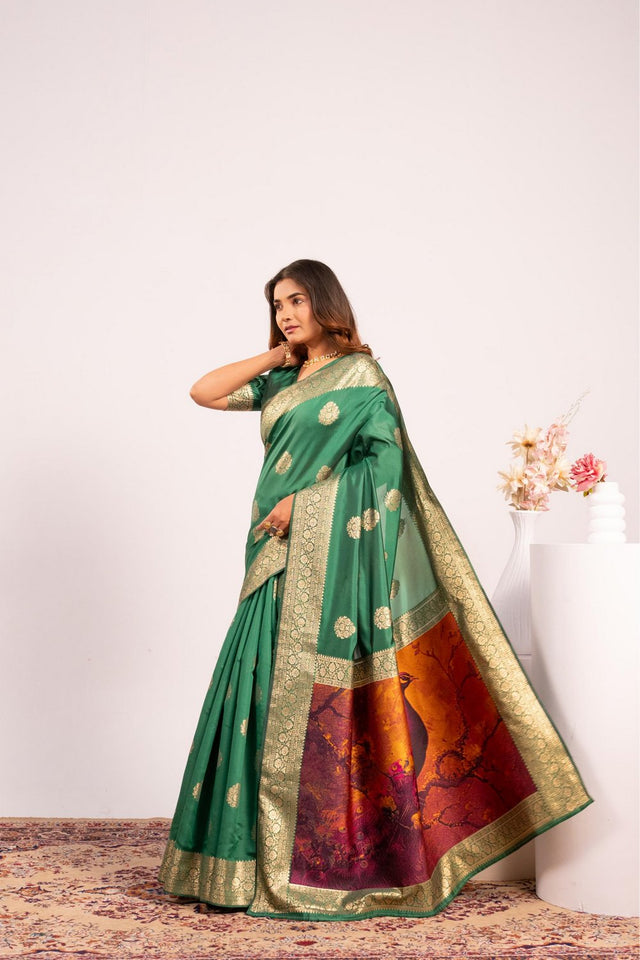 Green Floral Woven Art Silk Saree (Eth_SR_216)
