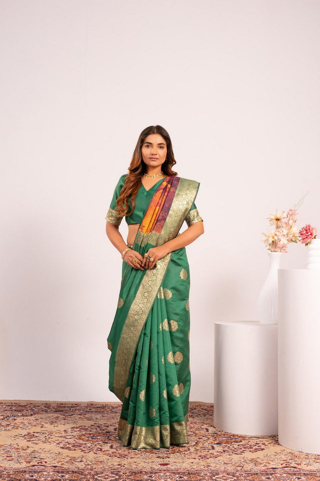 Green Floral Woven Art Silk Saree (Eth_SR_216)