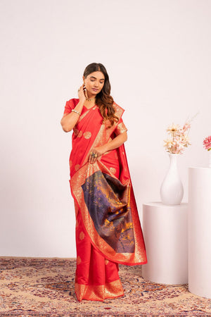 Red Floral Woven Art Silk Saree (Eth_SR_217)