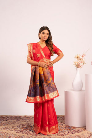 Red Floral Woven Art Silk Saree (Eth_SR_217)