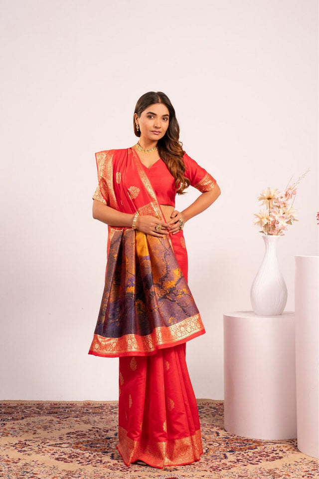 Red Floral Woven Art Silk Saree (Eth_SR_217)