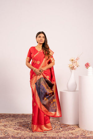 Red Floral Woven Art Silk Saree (Eth_SR_217)