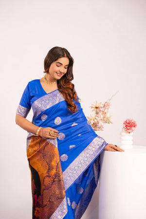 Royal Blue Floral Woven Art Silk Saree (Eth_SR_218)