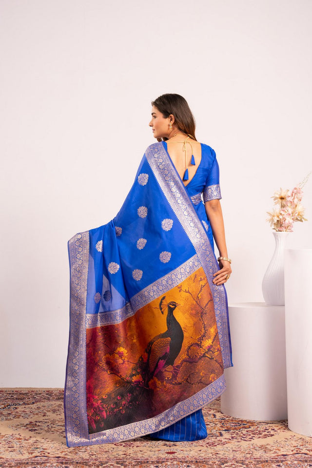 Royal Blue Floral Woven Art Silk Saree (Eth_SR_218)