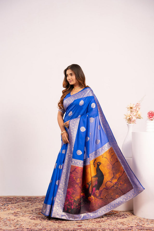 Royal Blue Floral Woven Art Silk Saree (Eth_SR_218)