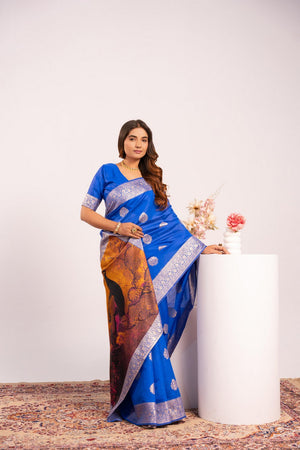 Royal Blue Floral Woven Art Silk Saree (Eth_SR_218)