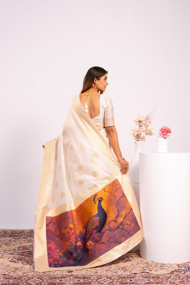 White Floral Woven Art Silk Saree (Eth_SR_219)
