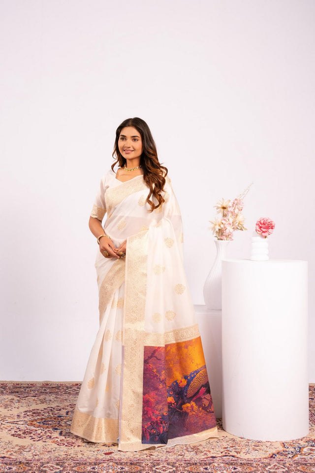 White Floral Woven Art Silk Saree (Eth_SR_219)