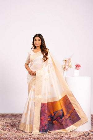 White Floral Woven Art Silk Saree (Eth_SR_219)