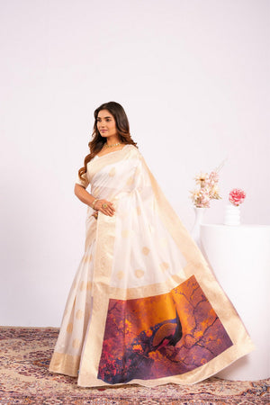 White Floral Woven Art Silk Saree (Eth_SR_219)