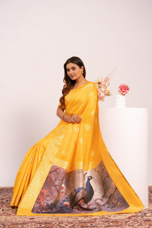 Yellow Floral Woven Art Silk Saree (Eth_SR_220)