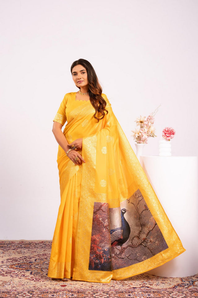 Yellow Floral Woven Art Silk Saree (Eth_SR_220)