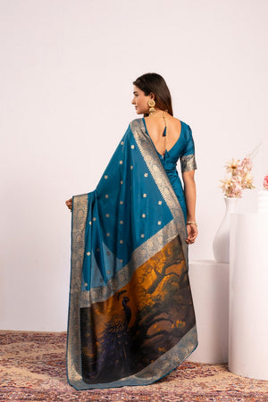 Turquoise Floral Woven Art Silk Saree (Eth_SR_221)