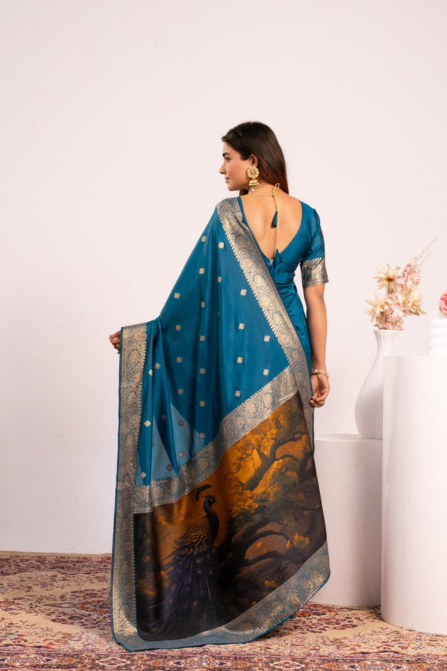 Turquoise Floral Woven Art Silk Saree (Eth_SR_221)