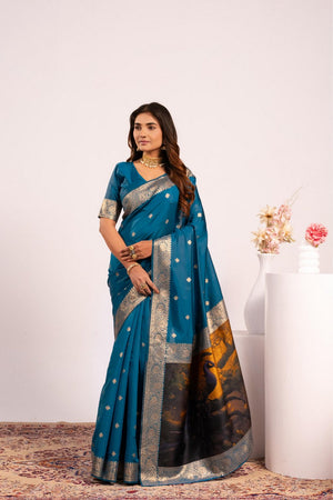 Turquoise Floral Woven Art Silk Saree (Eth_SR_221)