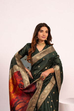 Green Floral Woven Art Silk Saree (Eth_SR_222)
