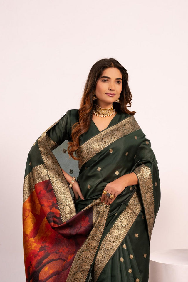 Green Floral Woven Art Silk Saree (Eth_SR_222)