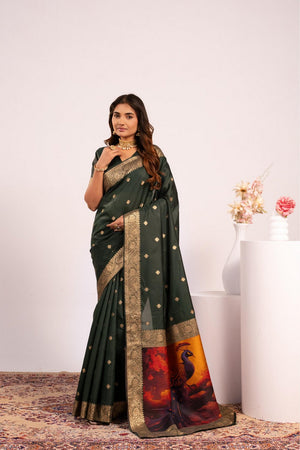 Green Floral Woven Art Silk Saree (Eth_SR_222)
