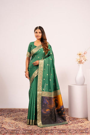 Green Floral Woven Art Silk Saree (Eth_SR_224)
