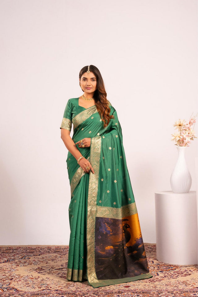 Green Floral Woven Art Silk Saree (Eth_SR_224)
