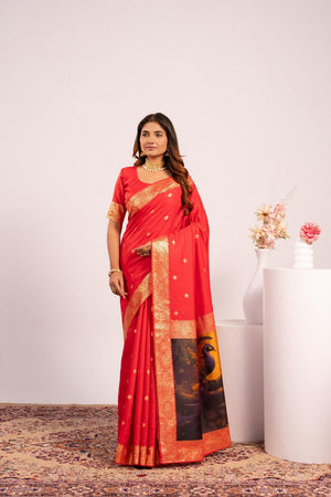 Red Floral Woven Art Silk Saree (Eth_SR_225)