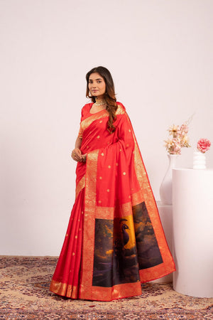 Red Floral Woven Art Silk Saree (Eth_SR_225)