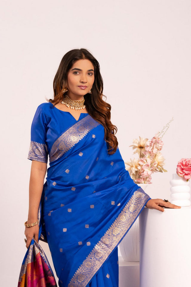 Royal Blue Floral Woven Art Silk Saree (Eth_SR_226)