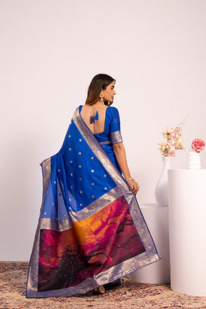 Royal Blue Floral Woven Art Silk Saree (Eth_SR_226)