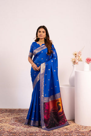 Royal Blue Floral Woven Art Silk Saree (Eth_SR_226)