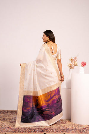 White Floral Woven Art Silk Saree (Eth_SR_227)