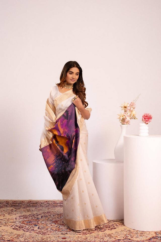 White Floral Woven Art Silk Saree (Eth_SR_227)