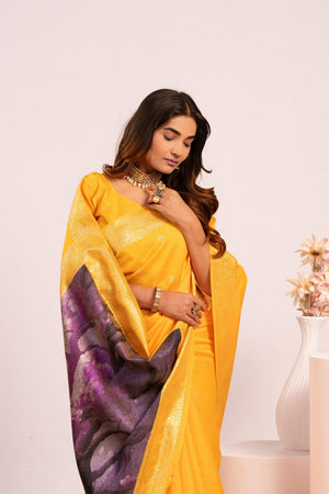 Yellow Floral Woven Art Silk Saree (Eth_SR_228)