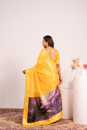 Yellow Floral Woven Art Silk Saree (Eth_SR_228)