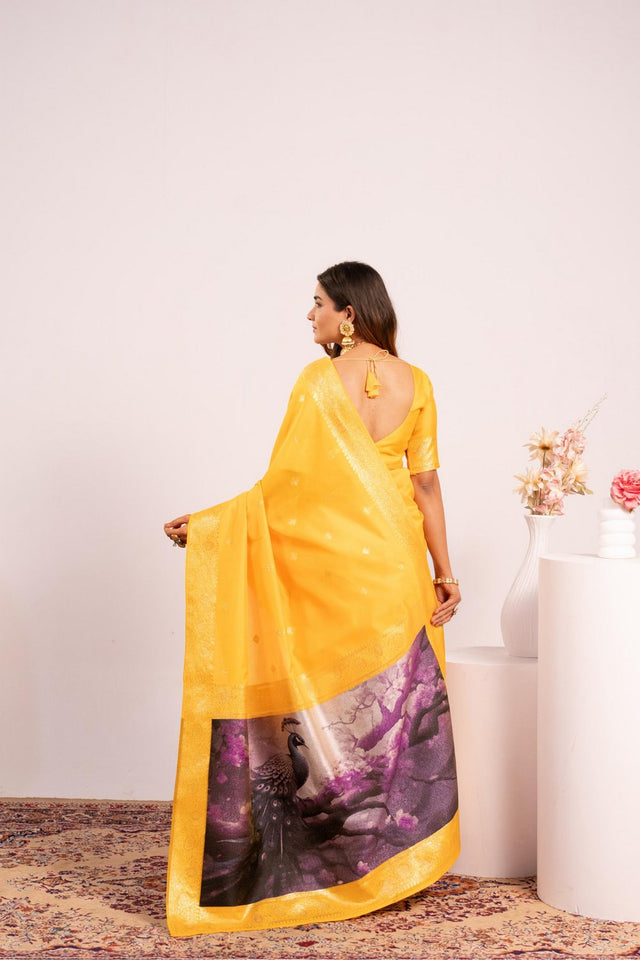 Yellow Floral Woven Art Silk Saree (Eth_SR_228)