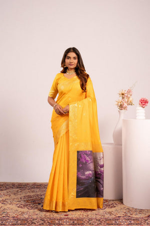 Yellow Floral Woven Art Silk Saree (Eth_SR_228)