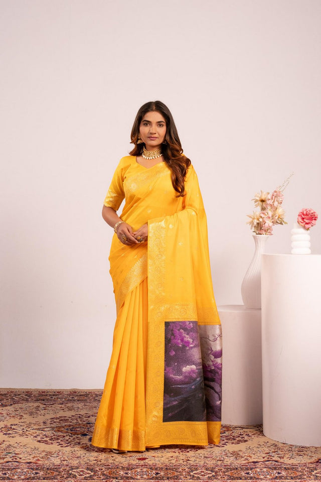 Yellow Floral Woven Art Silk Saree (Eth_SR_228)