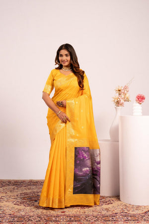 Yellow Floral Woven Art Silk Saree (Eth_SR_228)