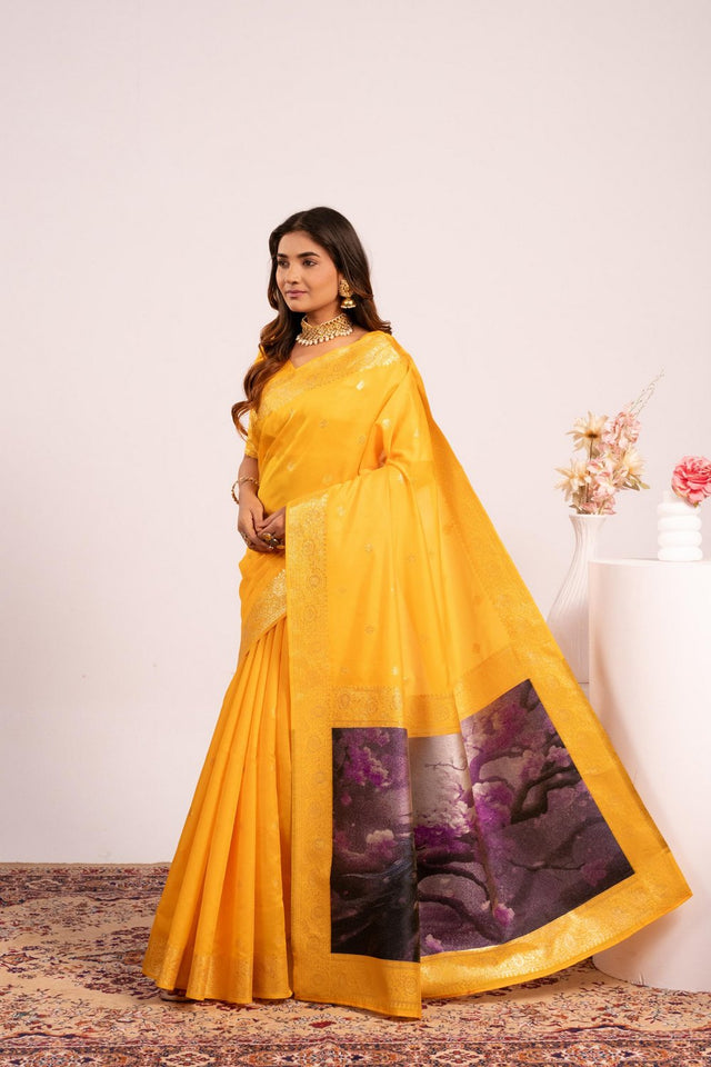 Yellow Floral Woven Art Silk Saree (Eth_SR_228)