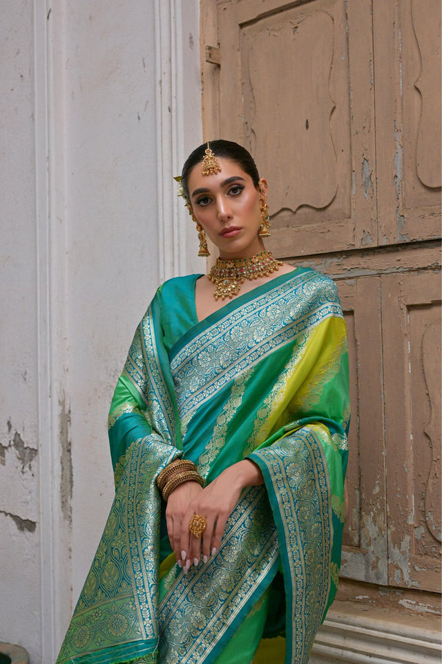 Green Floral Woven Art Silk Saree (Eth_SR_229)