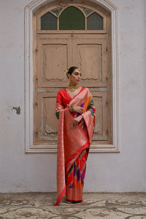 Red Floral Woven Art Silk Saree (Eth_SR_231)