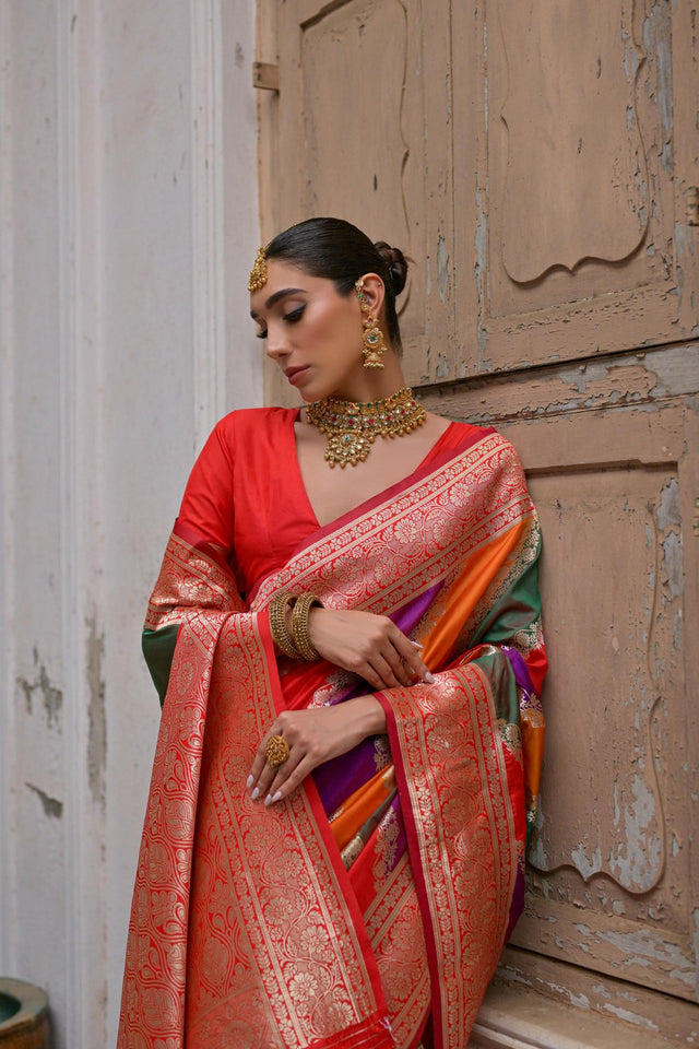 Red Floral Woven Art Silk Saree (Eth_SR_231)