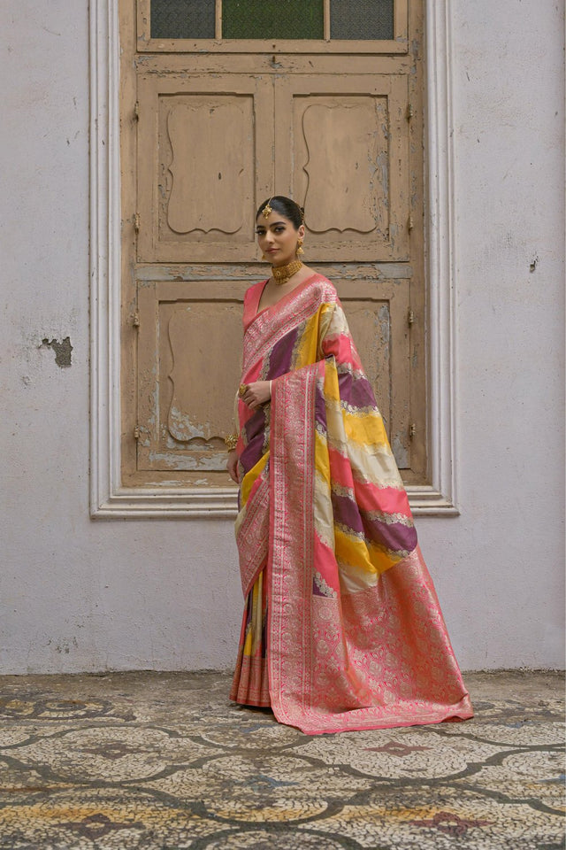 Yellow Floral Woven Art Silk Saree (Eth_SR_232)