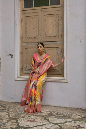 Yellow Floral Woven Art Silk Saree (Eth_SR_232)